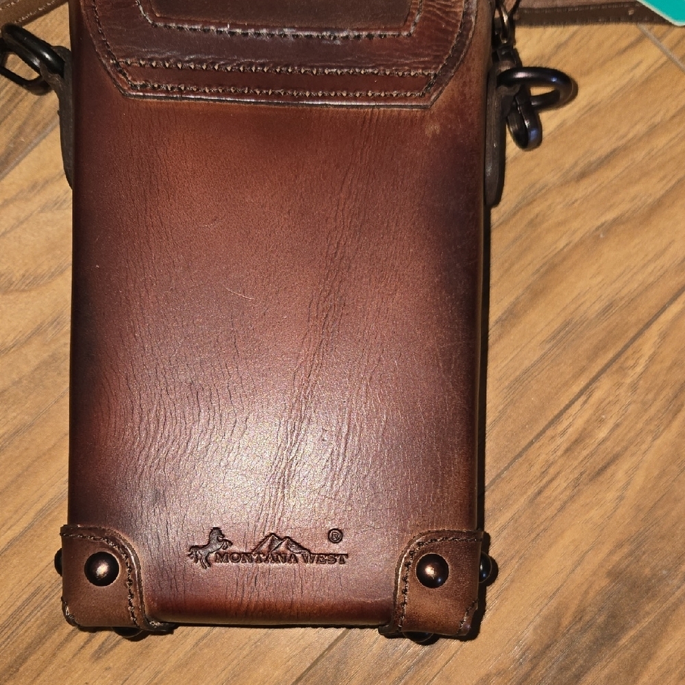 Montana West Dark Brown Leather Messenger Bag - Picture 3 of 5